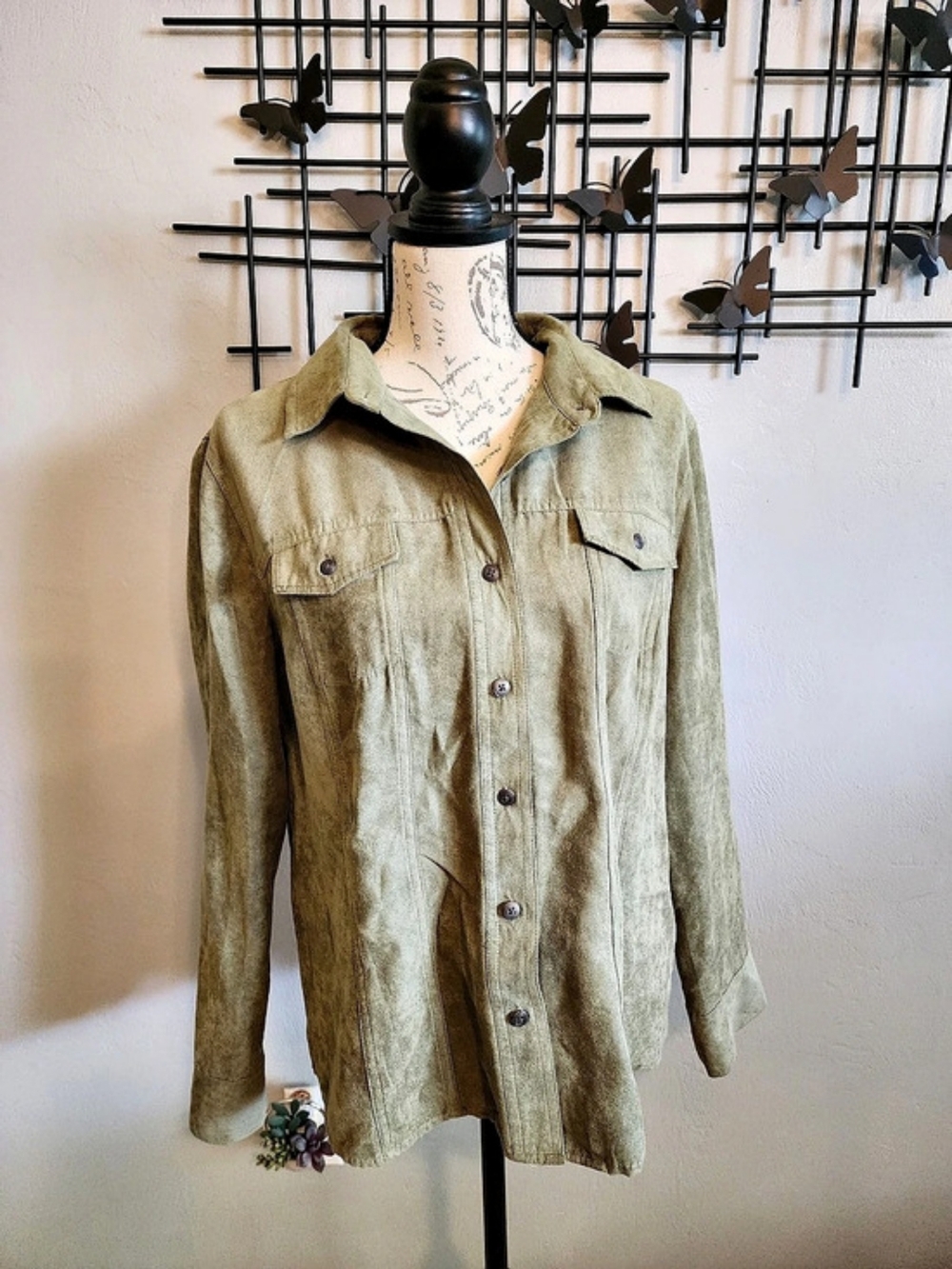 Croft & Barrow Faux Suede Button-Down Shirt in Olive Green